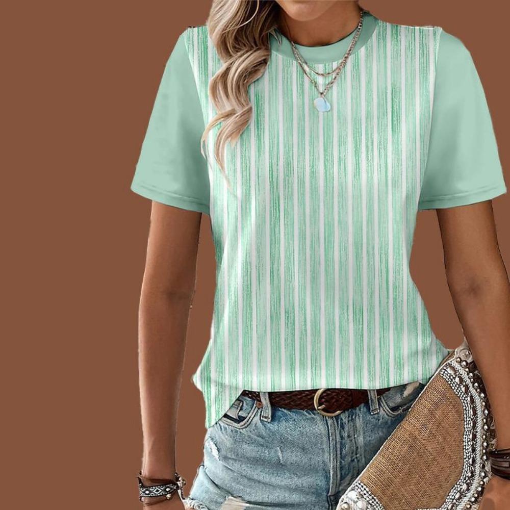 Fashion Stripes 3D Print T-Shirts Summer Women Casual O-Neck Short Sleeves T Shirt Street Y2k Harajuku Tees Tops Female Clothing