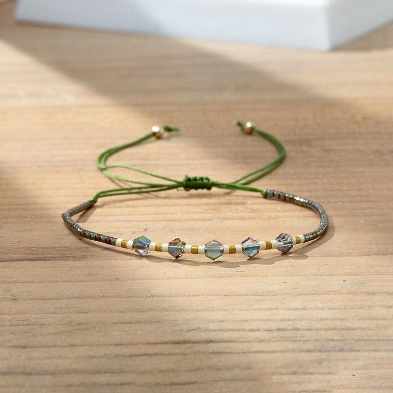 Bohemian colored rice bead bracelet women's ins wind niche faceted stone adjustable hand rope jewelry tide