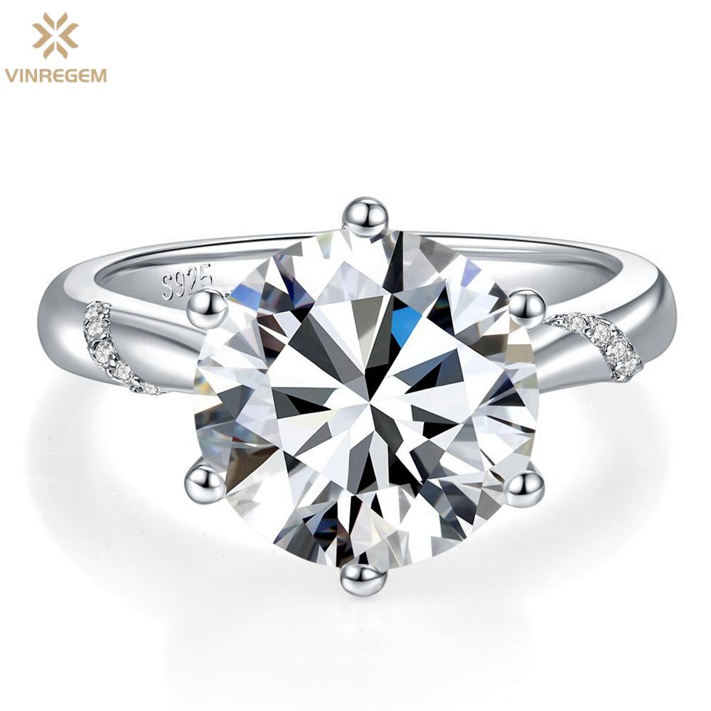 

Vinregem Роскошное кольцо из 100% стерлингового серебра 925 пробы с бриллиантом VVS1 5CT, настоящий муассанит цвета D, кольцо с драгоценным камнем, свадебное обручальное ювелирное изделие US 5.8-1 CT белый