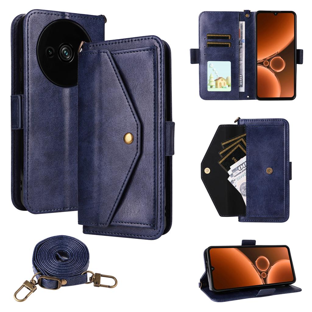 For Oukitel C59 Pro Leather Case Magnetic Closure Wallet Stand Phone Cover with Crossbody Strap