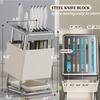 Knife Holder and Utensil Holder Stainless-Steel,Knife Storage with Slots for Scissors,Sharpening Rod,Stable Knife Organizer