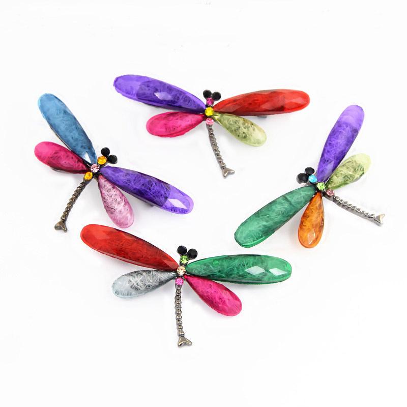 Retro European & American Brushed Acrylic Crystal Dragonfly Brooch - Exaggerated Personality Electroplated Black Dragonfly Pin Accessories