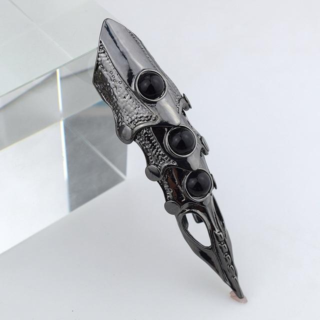 Vintage Punk Svart Skjelett Fingerring For Kvinner Drageklo Knokkelrustning Gotisk Bevegelige Leddringer Smykketilbehør
