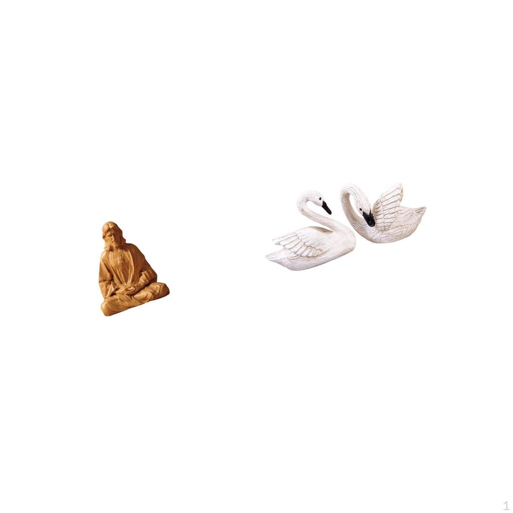 Sacred Heart Jesus Statue And Swan Figurines Resin Collectible for Bedroom Office Desk Living Room