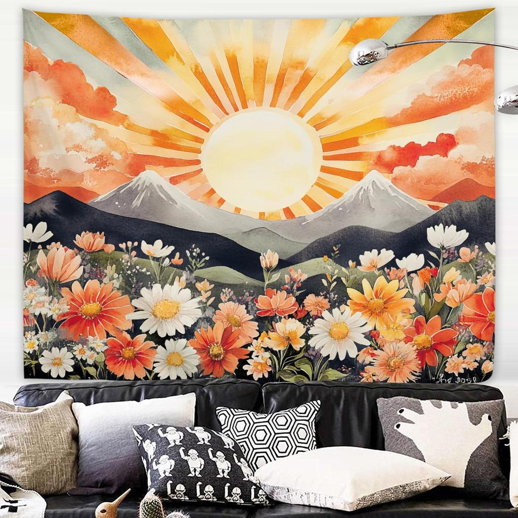 Black Matisse Flower Tapestry Wall Hanging Abstract Vintage Leaves Aesthetic Retro Art 70s Modern Bedroom Living Room Dorm