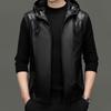 Eleteam Men's Leather Hooded Business Casual Vest YTMMRXF106