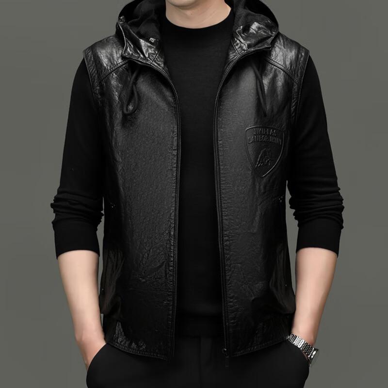 Eleteam Men's Leather Hooded Business Casual Vest YTMMRXF106