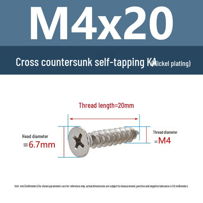 YiguYigu Nickel-Plated Phillips Flat Head Self-Tapping Screws M1-M5, Carbon Steel