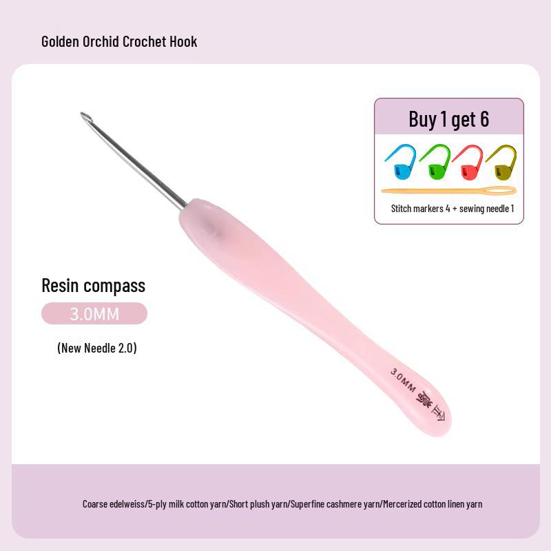 Soft Grip Resin Crochet Hook with Hand-Polished Stainless Steel Needle for Doll and Wool Knitting