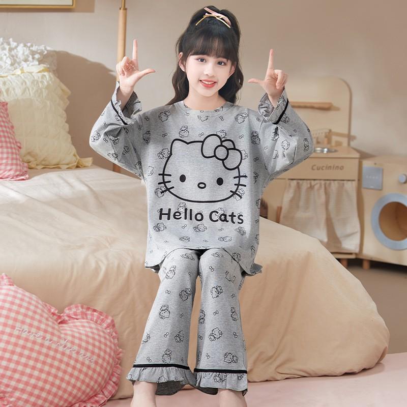 Girls Cotton Pajama Set Long Sleeve Round Neck Princess Style Sleepwear Kids 8-14 Years Winter Home Wear