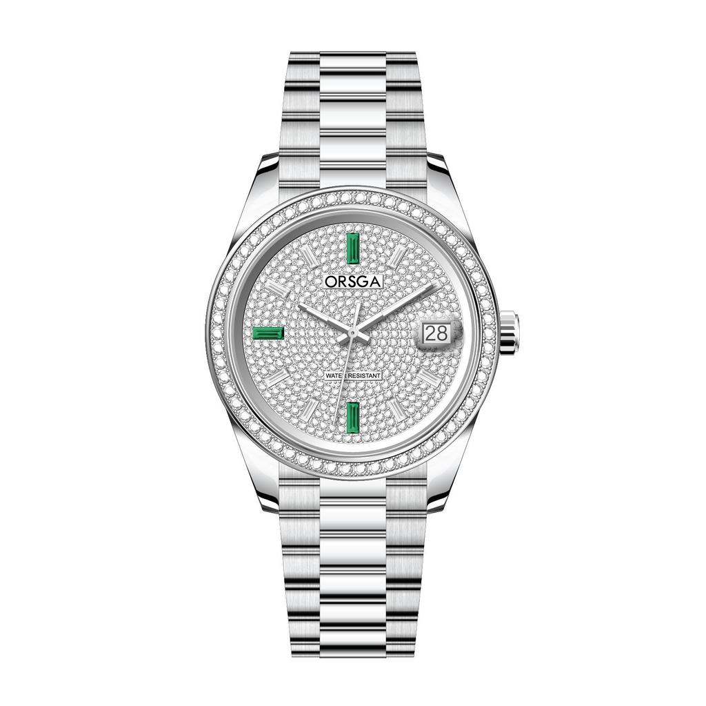 ORSGA Men's Luxury Quartz Watch with Star Design and Colored Diamond Accents