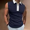 Men Summer Shirt Turn-down Collar Zipper Sleeveless Solid Color Patch Pocket Breathable Pullover Slim Fit Mid Length Casual Daily Top