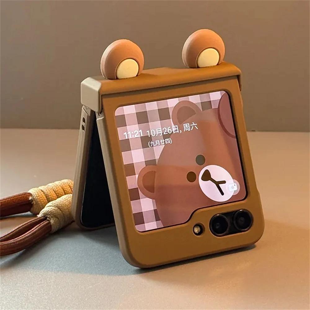 

Ins Korea Cute Cartoon Bear Ears Case for Samsung Galaxy Z Flip7 Flip 6/5/4/3 for Motorola Razr 60 40 50 Ultra Japan Anime Cover Galaxy Z Flip 7 коричневый