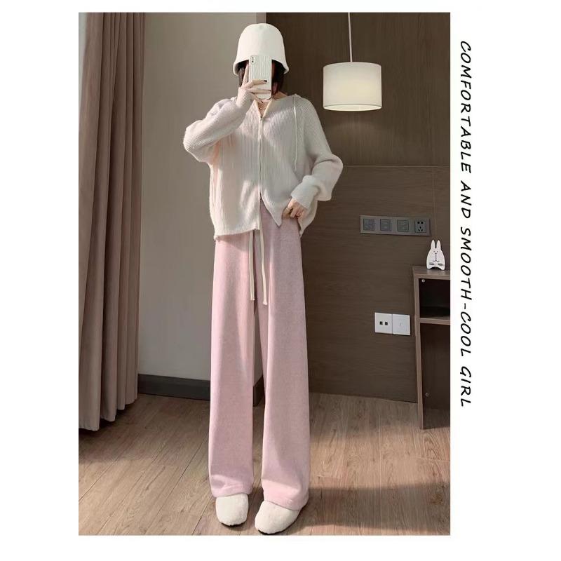 

Клейкий рисовый полотенце кашемировые брюки женские осенне-зимние новые с высокой талией бархатные широкие брюки драпирующиеся свободные брюки для пола повседневные брюки XL розовый