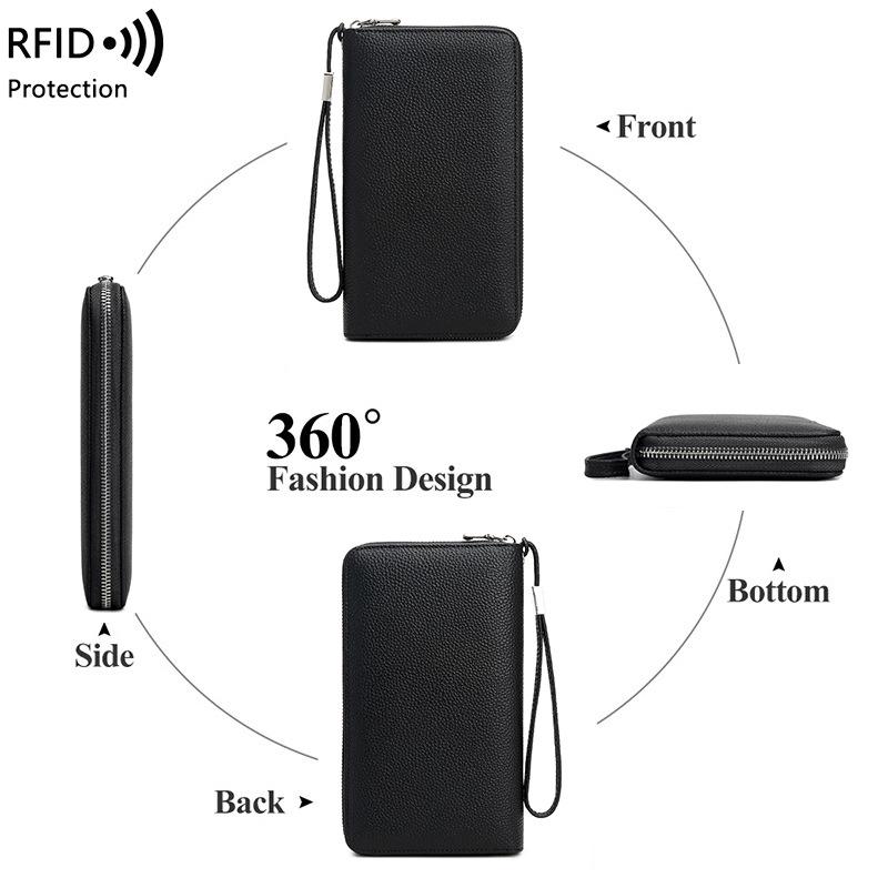 Genuine Leather RFID Anti-theft Long Wallet with Multi-card Slots and Large Capacity