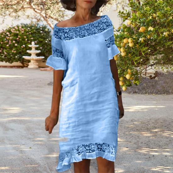 Damen Sommerkleid Puffärmel Ausschnitt Atmungsaktiv Schulterfrei U-Boot-Ausschnitt Aufmachung Blume