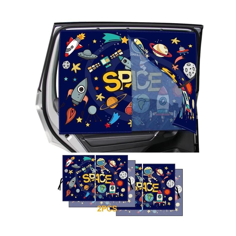 Car Window Shade for Baby Magnetic Double Layer Car Sun Shade for Side Windows Full Shade and Half Shade Options Cartoon Patterns Car Window Curtain