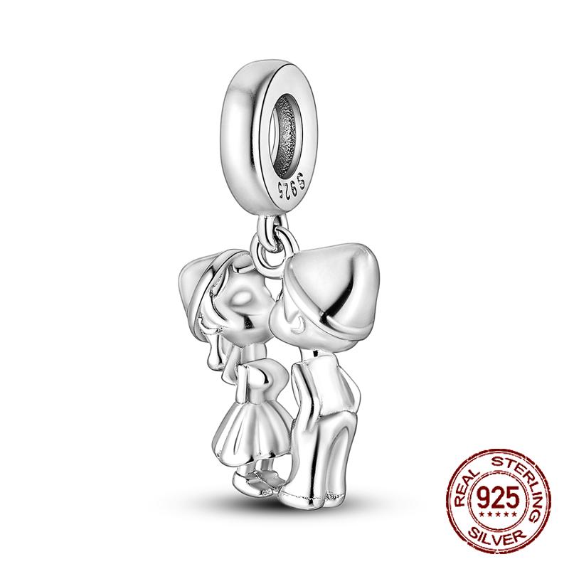 925 sterling copper boys and girls lovers pendant charms Fit 4MM hole diameter bracelet charm beads necklace Diy female Zircon