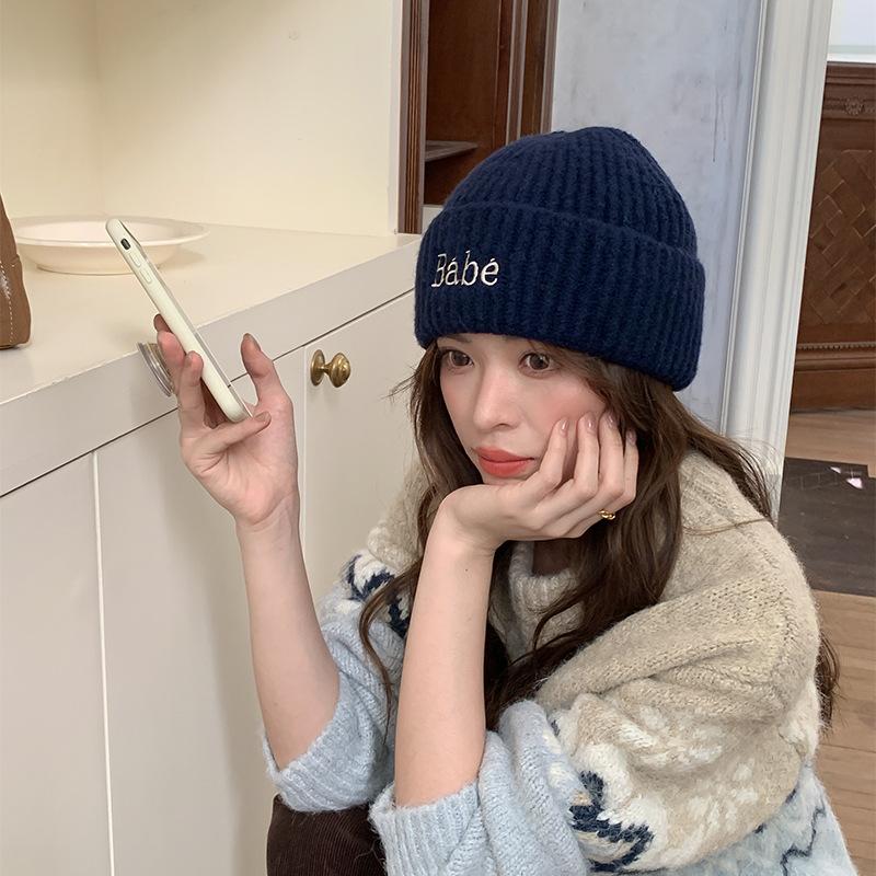 Letter Embroidered Woolen Hat Autumn and Winter Versatile Men and Women Outdoor Cycling Warm Pullover Knitted Woolen Hat