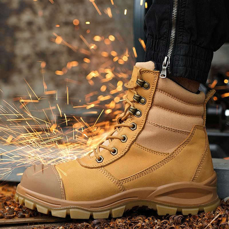 Fashion 2024 Cowhide Dermis Men Work Boots High-quality Safety Shoes Men Puncture-Proof Desert Tactical Boots Protective Shoes Outdoors