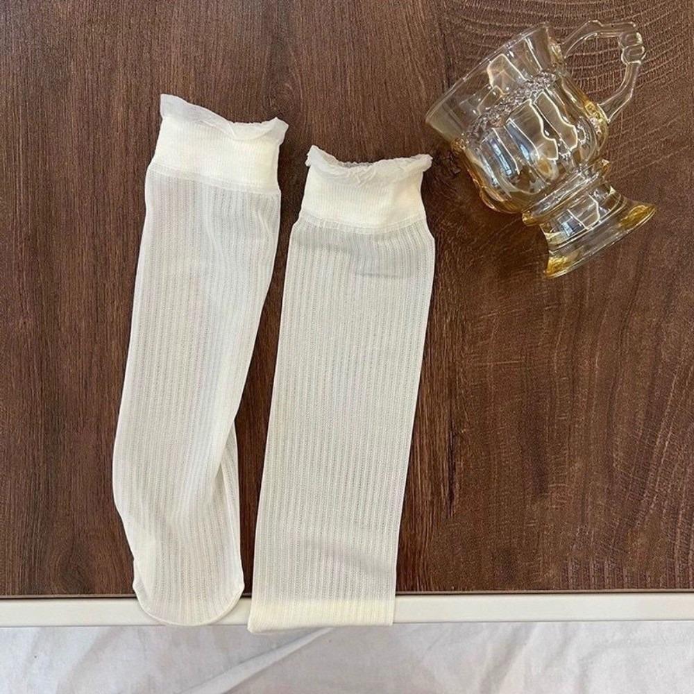 Süße Rüschenrand Spitze Transparente Socken Atmungsaktives Eis Seidennetz Dünne Socken Lolita Sommer Ultra-Dünne Socken Mädchen
