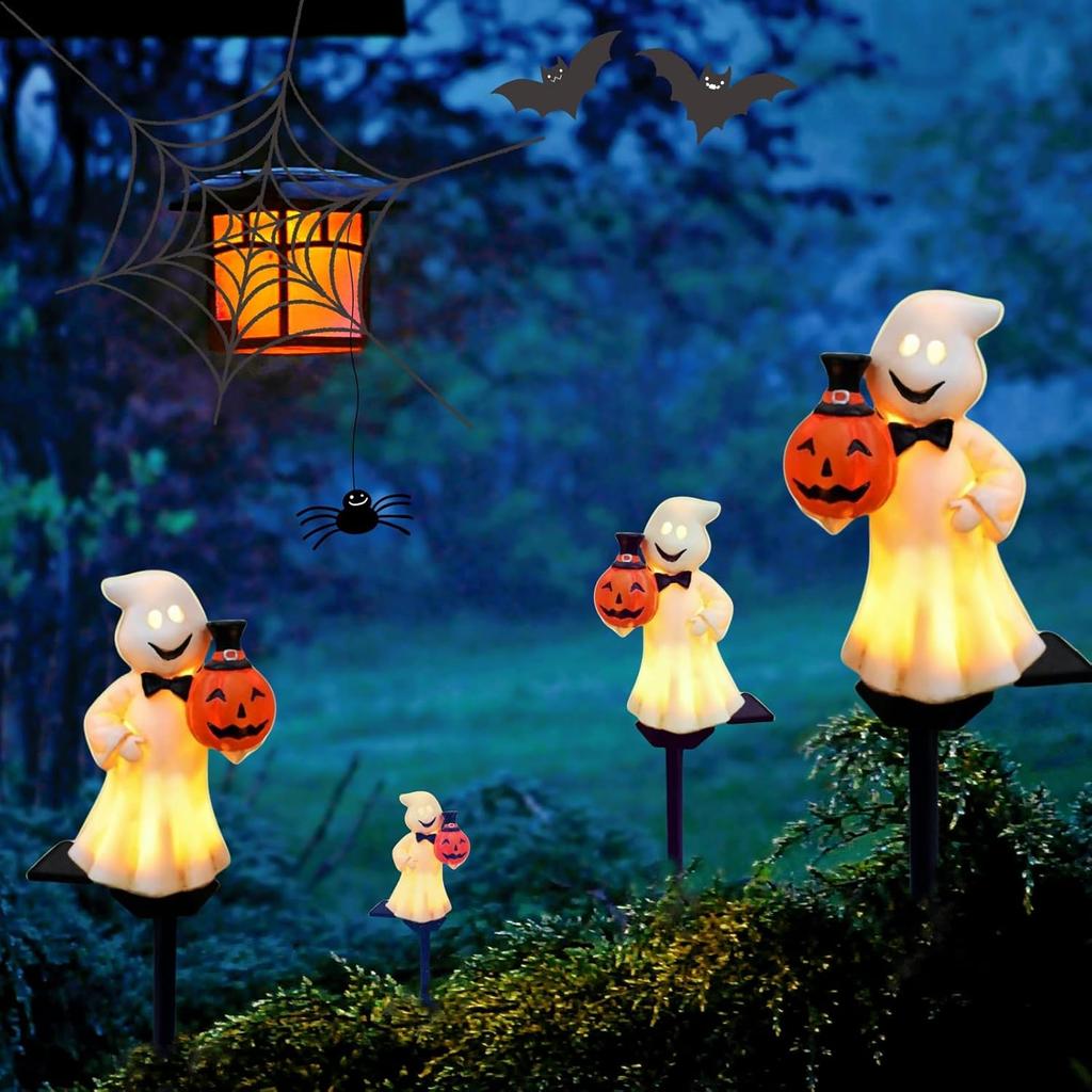 Outdoor Solar Pumpkin Ghost Pile Lamp Waterproof Halloween Decoration Weird Garden Courtyard Dusk to Dawn Terror Passage