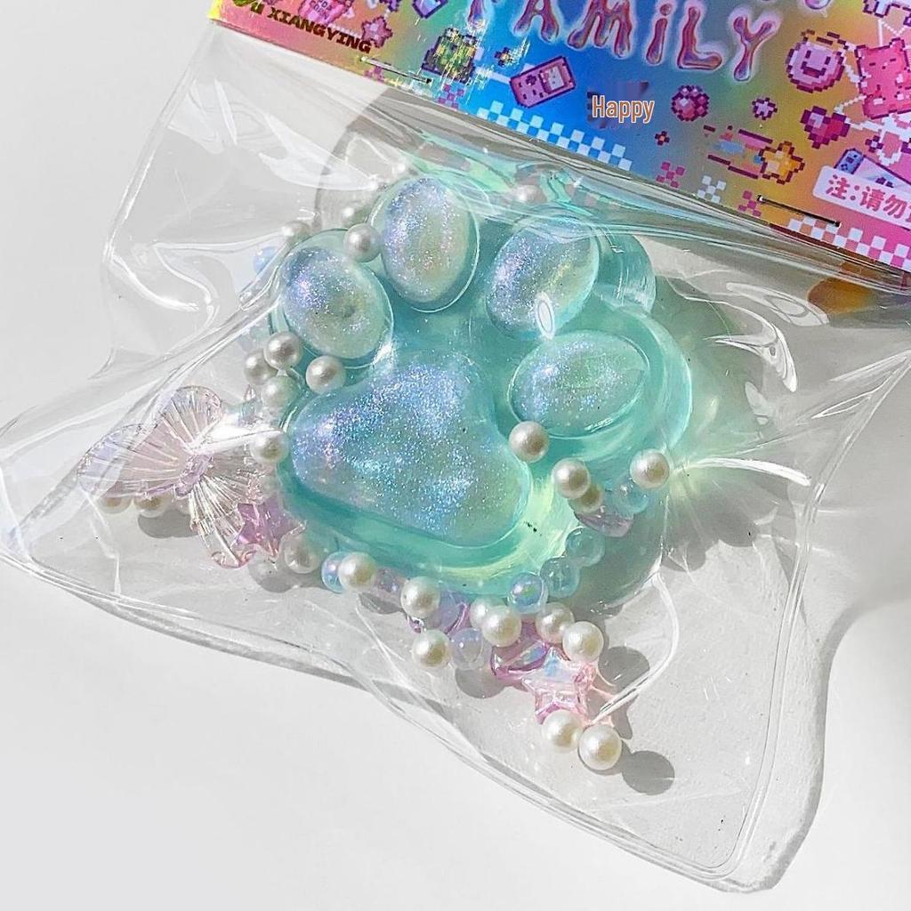 Transparent Jelly Crystal Cat Paw Squeeze Toy - Cute Decompression Slime for Girls