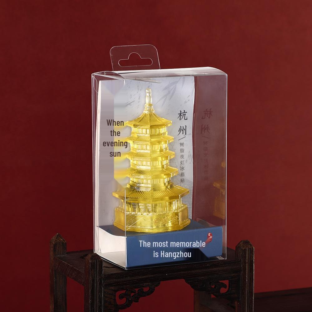 2025 Luminous Resin Fridge Magnet: Ancient Architecture Night Light City Tower Souvenir