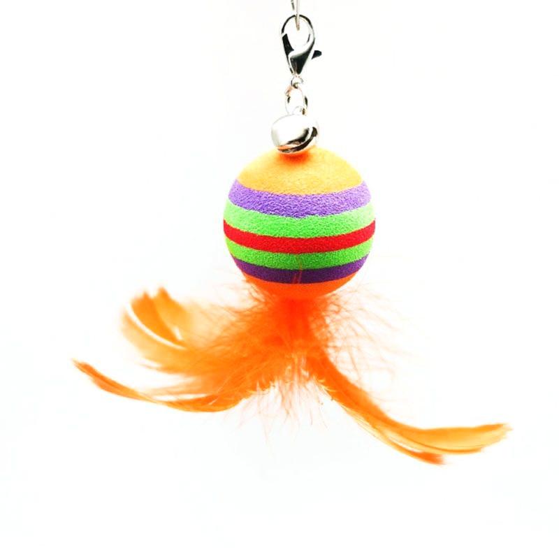 

Funny Pet Cat Teaser Stick Colorful Stripes Feathers Ball Replacement Head Accessories With Bell No. 1 replacement head