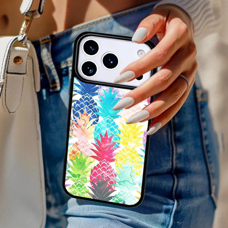 Watercolor Palm Leaves PINEAPPLE Phone Case For iPhone 17 Air 14 15 13 12 Max Cover For Apple 16e 11 Pro Max Plus Coque