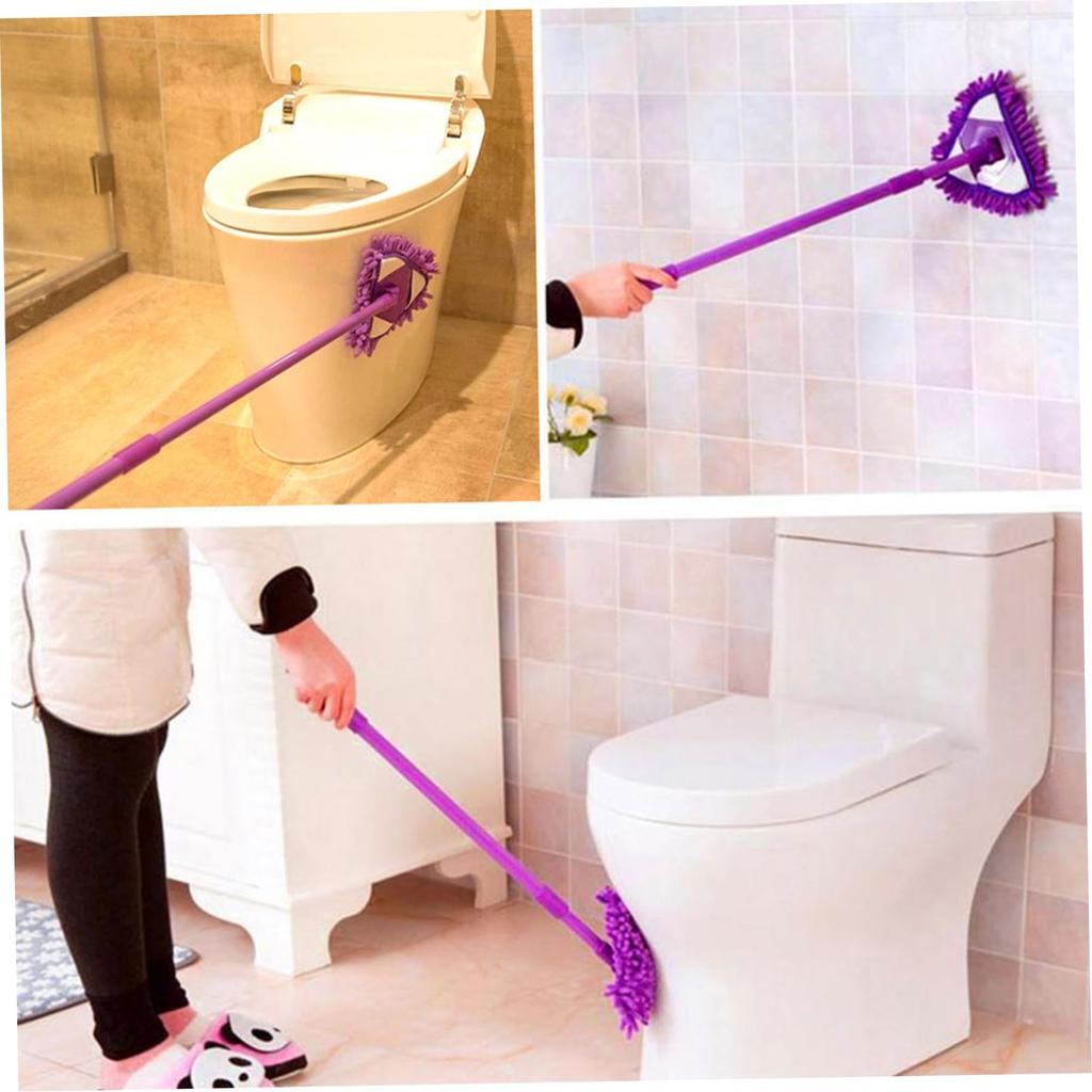 Mini-Wischmopp 180° dreieckiger Wischmopp mit Teleskopstiel Wandreiniger mit 2 Ersatzköpfen für Badezimmer Dusche Boden Wand &&