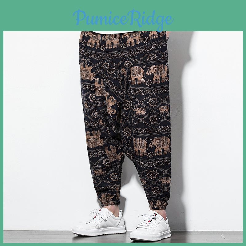 Cotton Lantern Pants For Men Spring Summer Chinese Fashion With Elastic Waist