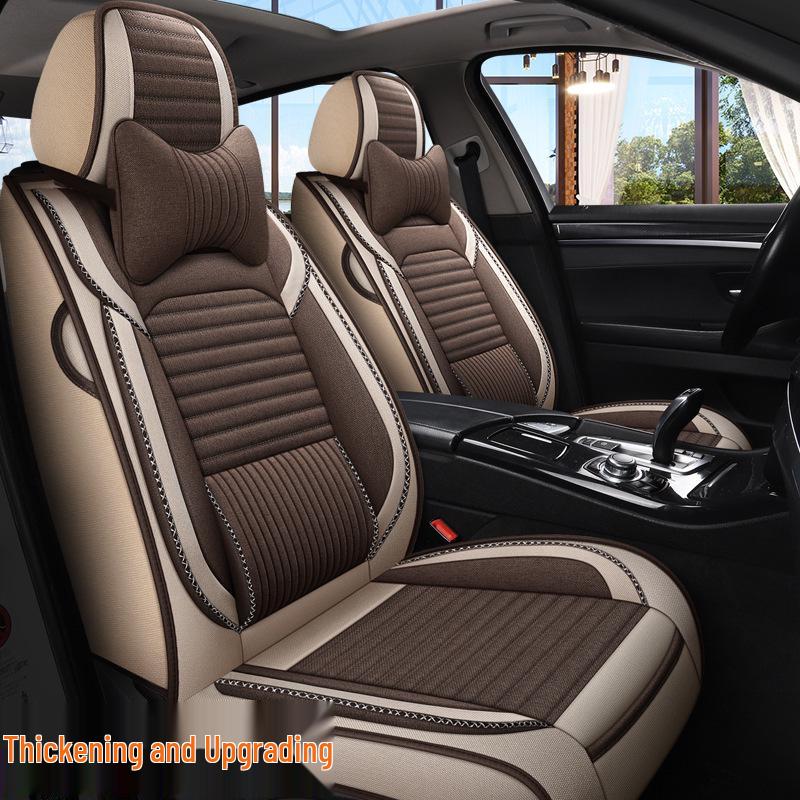 Thickened Linen Car Seat Cushion Cover for Summer