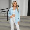 New Women's Casual Loose Long Sleeve Crew Neck Button Solid Color Shirt