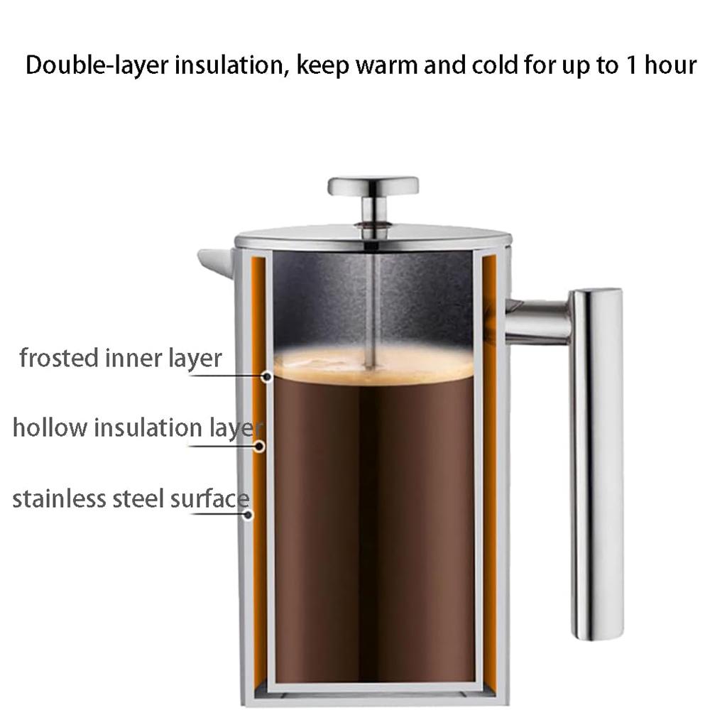 1000ml French Press Coffee Maker Stainless Steel Double Walled Insulated Coffee Pot (BPA Free,No FDA)
