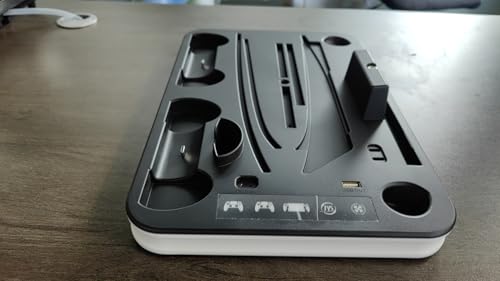 New 5-in-1 Vertical Stand for PS5 Pro/Slim/PS5, Includes PS5 Controller Charging Stand and Multi-Function Cooling Fan (Gray)