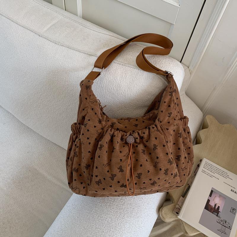 Korean Style Plaid Drawstring Cloud Shoulder Bags for Women Large Capacity Ladies Crossbody Bag Bow Multi-pocket Handbags Tote