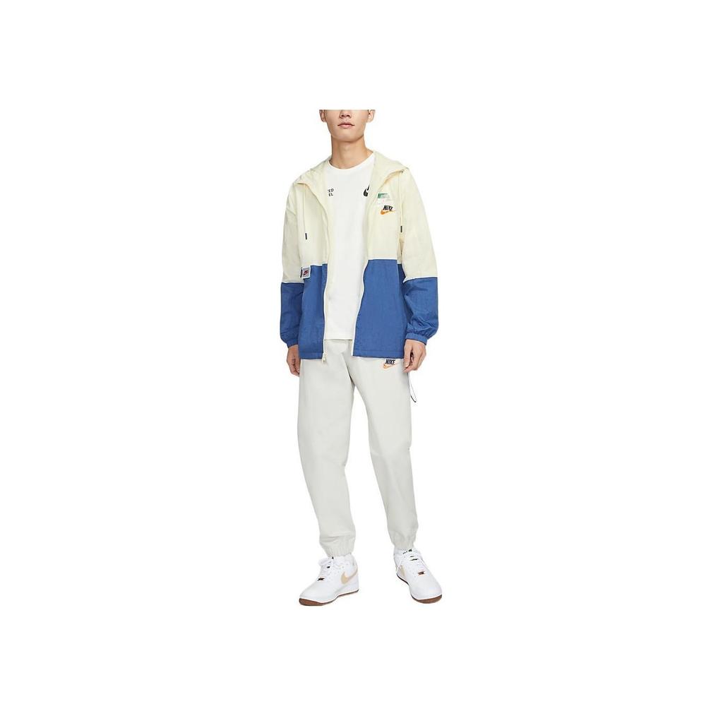 Nike Sportswear Lightweight Retro Colorblock Logo Print Woven Jacket Men Outerwear Beige Blue DV3313-244