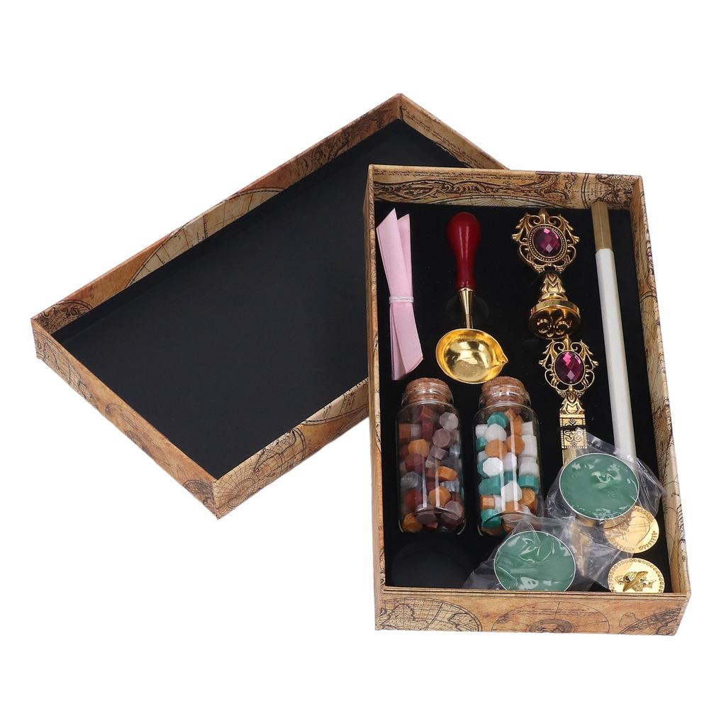 Wax Stamp Kit European Retro Stamp Hand Account Envelopes Paint Sealing Wax Kit Gift Earth Box Decoration