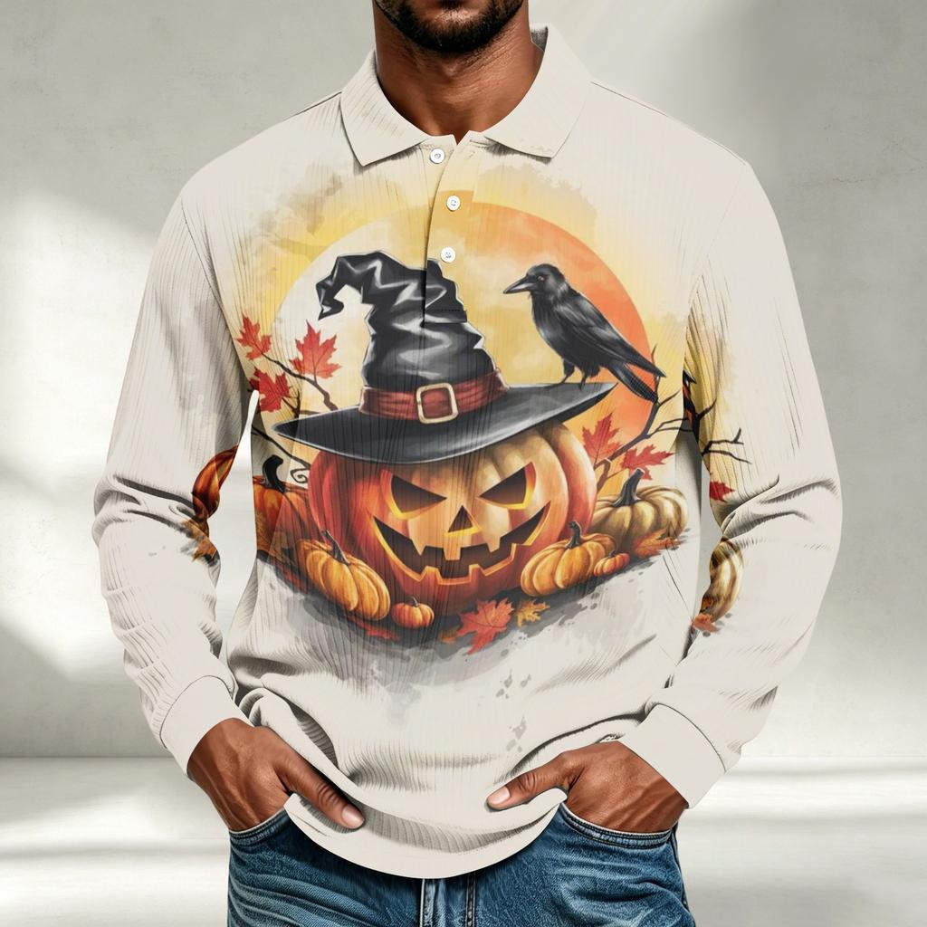 Herren Langarmshirt Halloween-Print Lockerer Schnitt Lässiges Oberteil