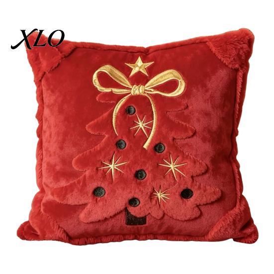 Soft Skin Friendly Cushion Covers Christmas Plush Pillowcase, 3D Embroidered Design Throw Pillow Retro Dark Green Cover, Decorative Cover for Holiday
