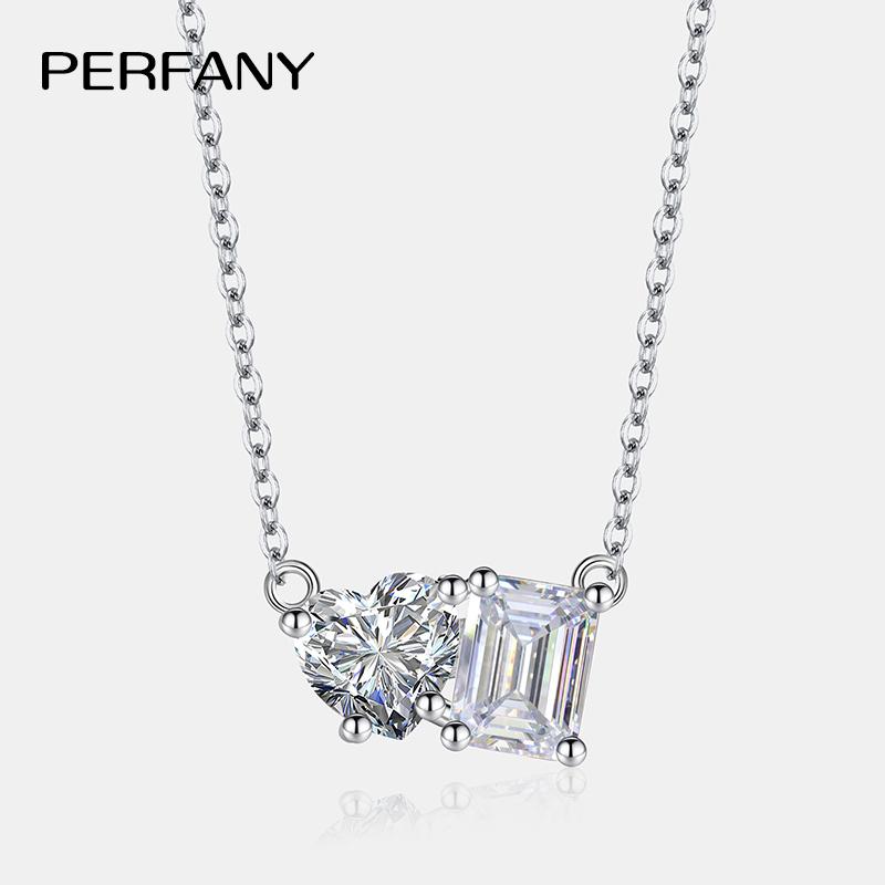 

PERFANY Radiant Emerald Cut 2CT Moissanite Necklace for Women S925 Pure Silver Heart Diamond Pendant Fashion Wedding Jewelry 45cm&Total-2CT