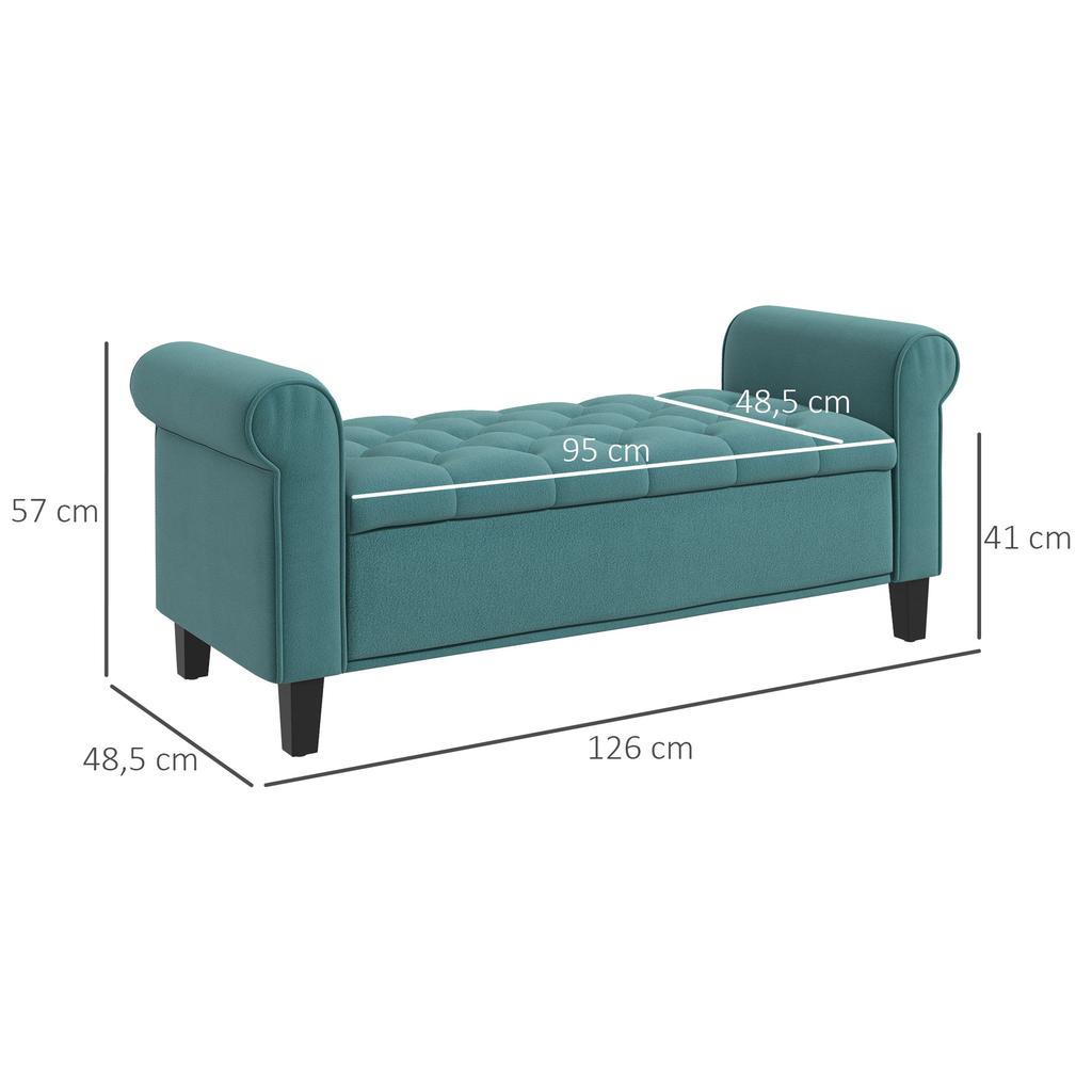 Bench in Vintage Design, Bench with Storage, Velvet Look, Green