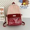 Girls Color Block Backpack Primary School Student Schoolbag Plaid Printed Small Backpack Travel Bag