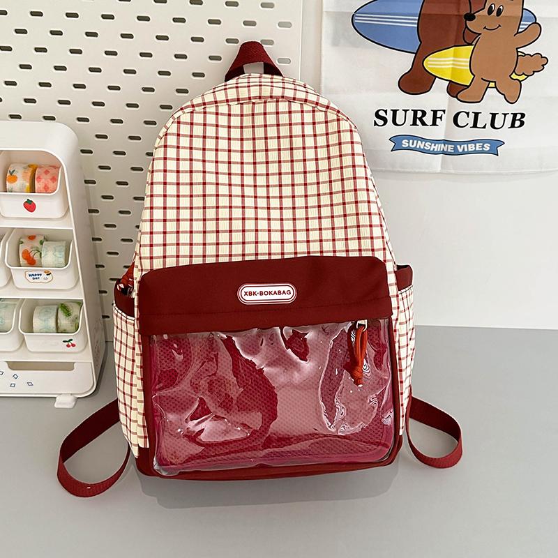 Girls Color Block Backpack Primary School Student Schoolbag Plaid Printed Small Backpack Travel Bag