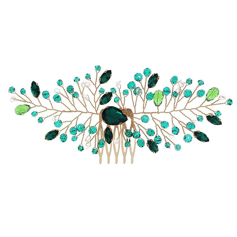 Tiara cu Cristale Verzi Benzi de Păr cu Flori și Frunze Agrafe de Mireasă Piepteni de Păr cu Cristale Pieptene de Păr cu Strassuri