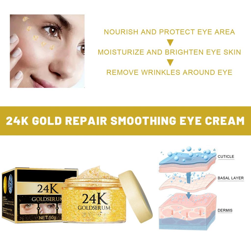 24K Gold Repair Soft and Tender Eye Cream Nourishes and Desalinutes Fine Lines, Dark Circles, Moisturizing and Tightening Eye Lenses