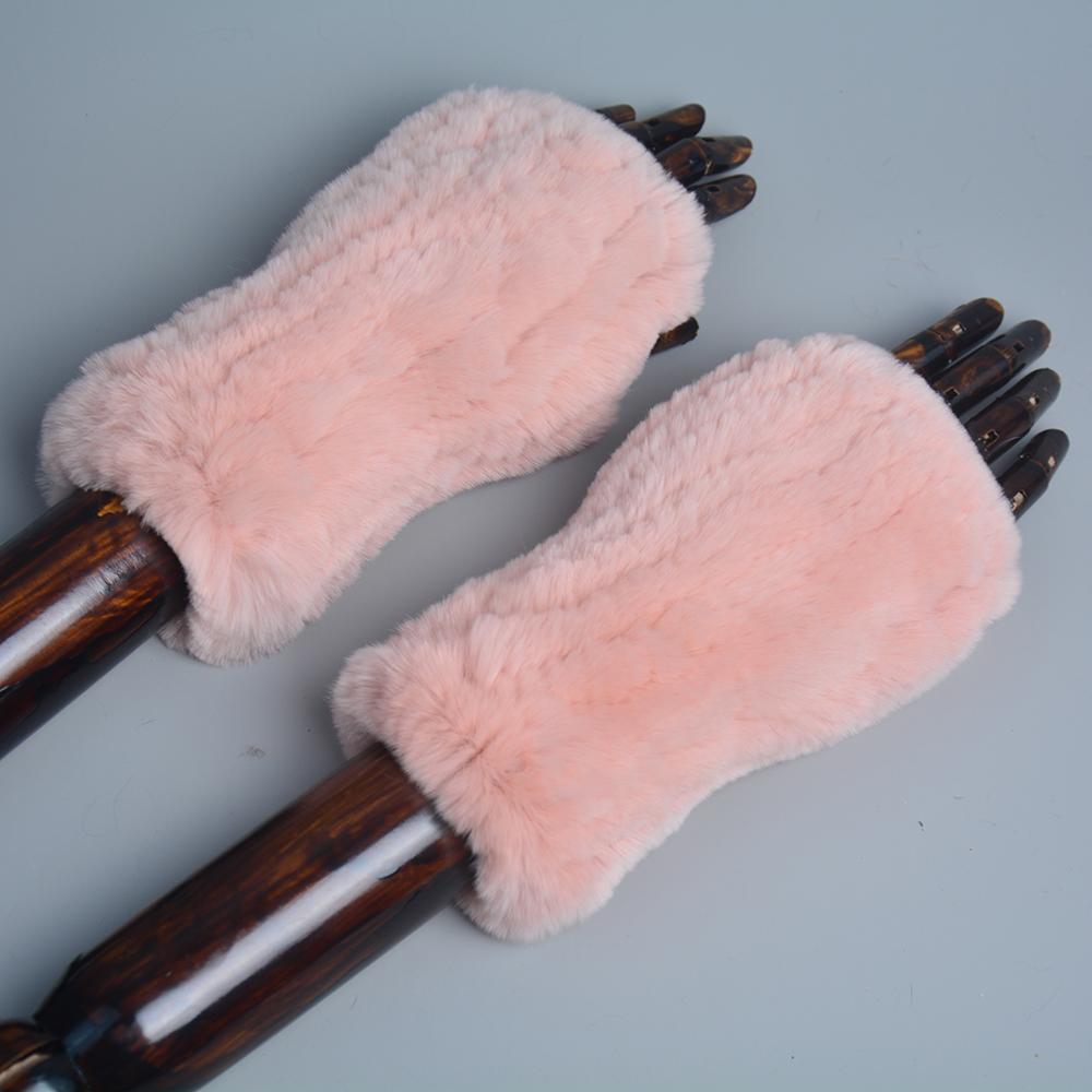 New Women 100% Real Genuine Knitted Rex Rabbit Fur Mittens Winter Warm Lady Real Fur Fingerless Gloves Handmade Knit Fur Mitten