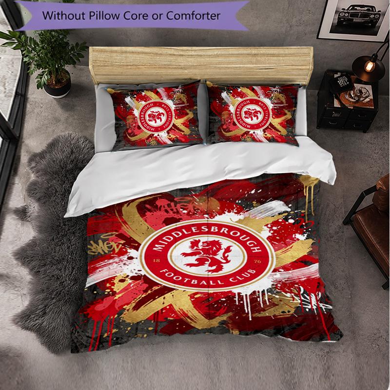 Biancheria da letto a tema Middlesbrough FC Set 3 Pezzi Copripiumino Biancheria da letto Decorativa per Camera Adolescenti Decorazione Casa