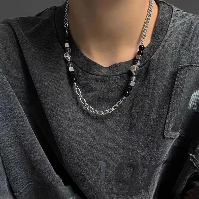 Men's Durable Titanium Steel Cuban Chain Necklace with Zircon Pendant